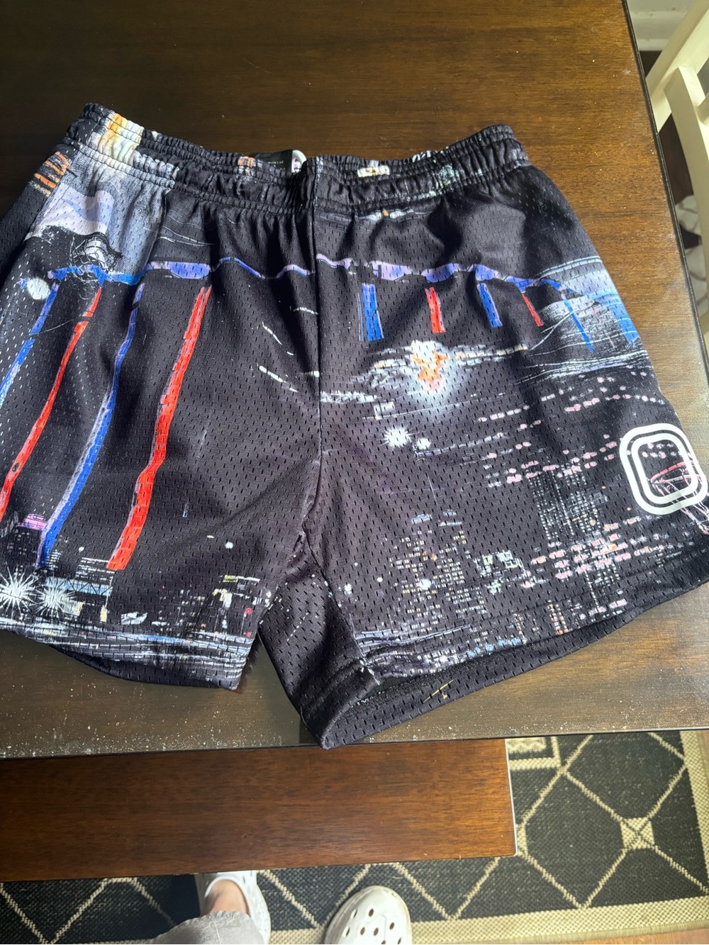 Overtime Men's Black Athletic Shorts with City Night Graphic